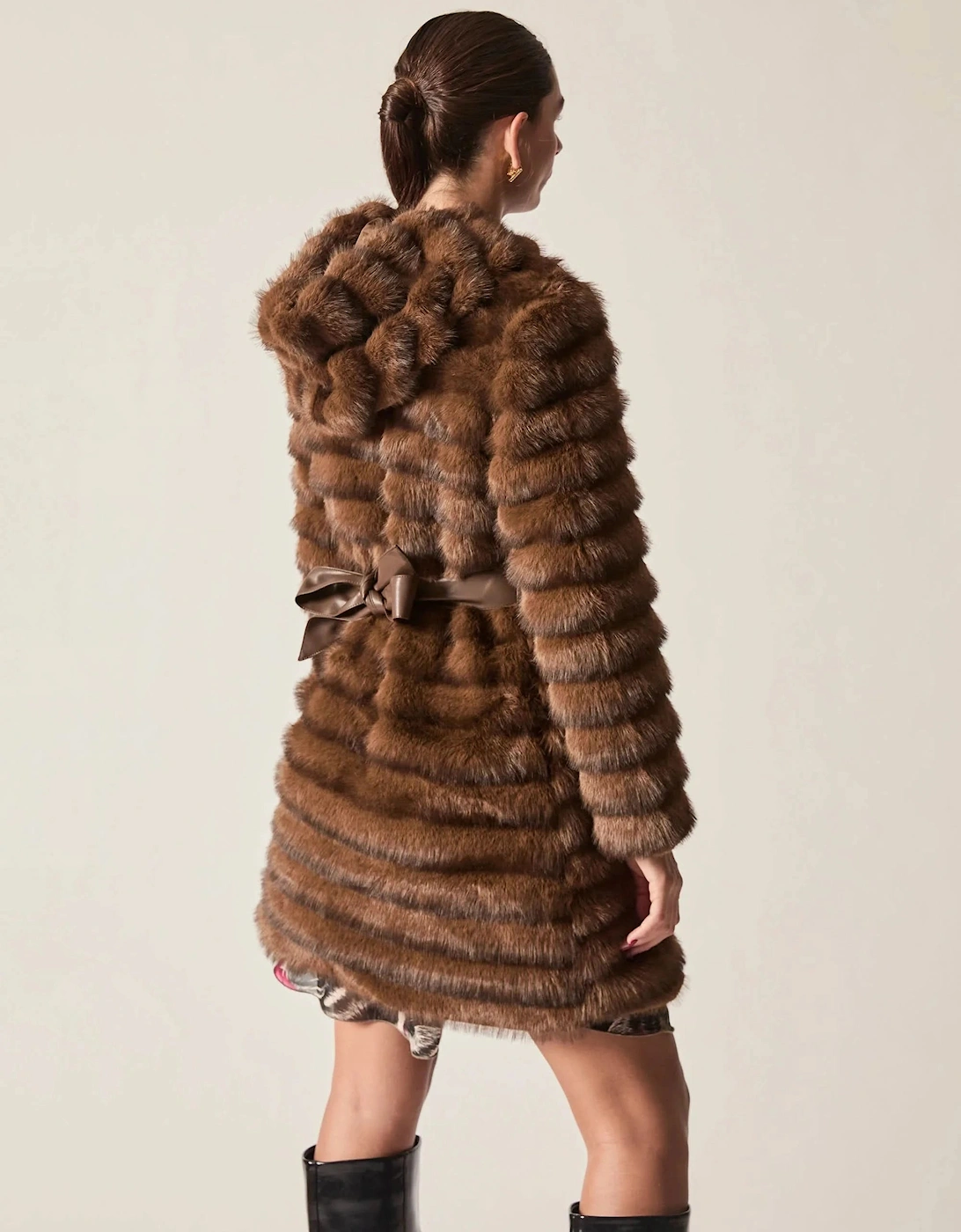 Chocolate Brown Ribbed Faux-Fur Coat