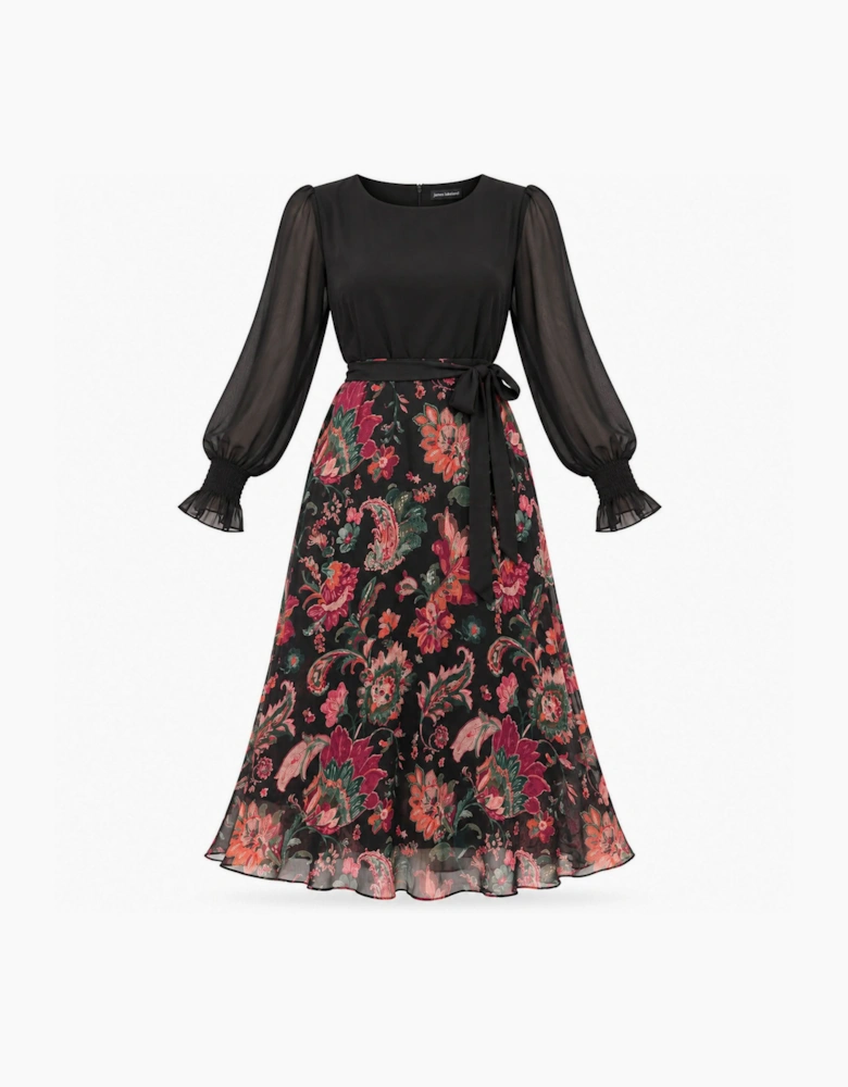 Black Floral Midi Dress