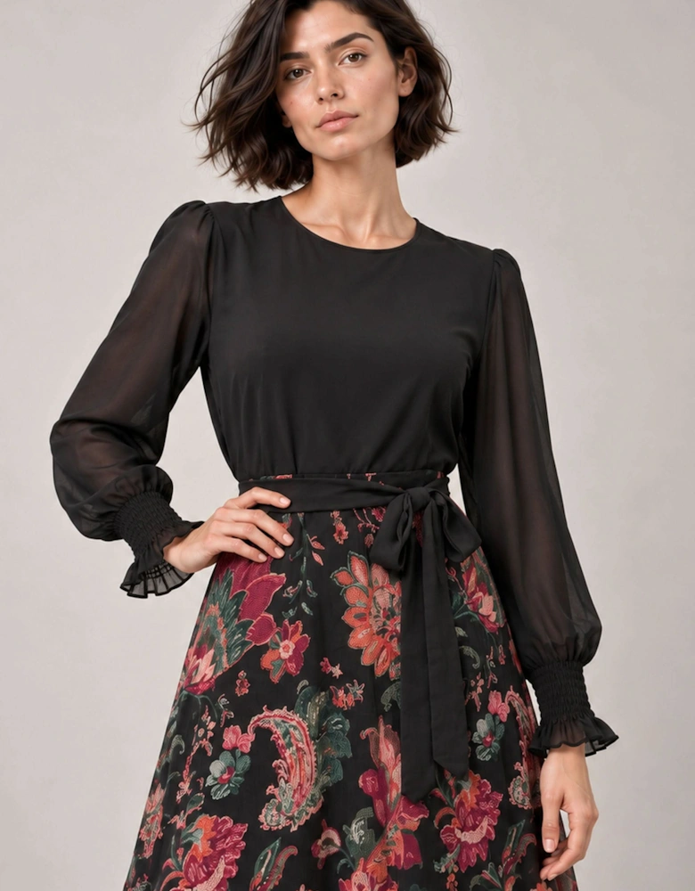 Black Floral Midi Dress