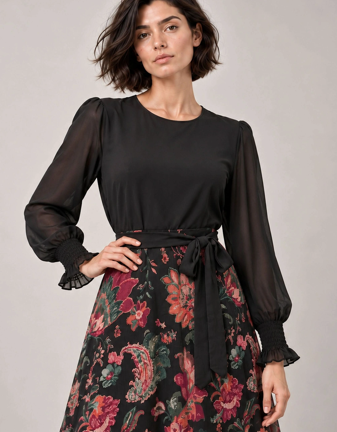 Black Floral Midi Dress