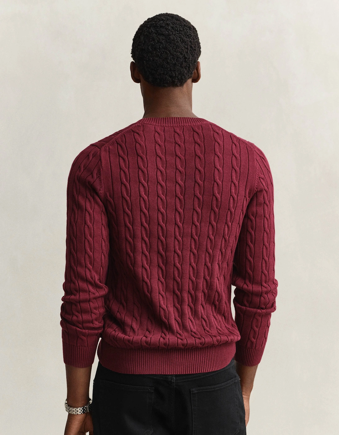 GANT Mens Cotton Cable Knit Crew Neck Jumper - 676 Deep Grape Wine