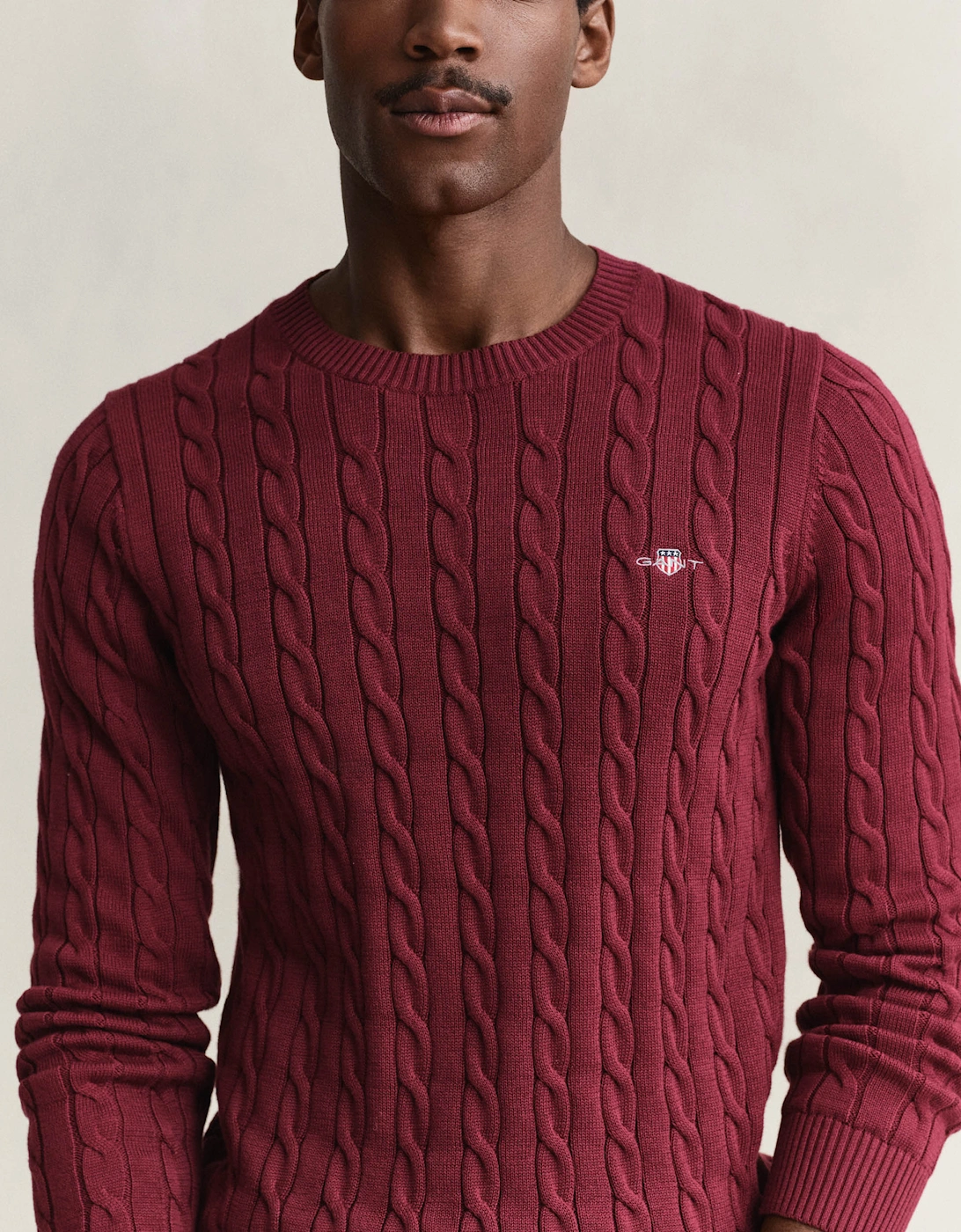 GANT Mens Cotton Cable Knit Crew Neck Jumper - 676 Deep Grape Wine