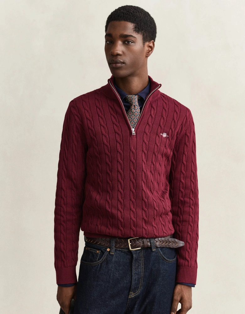 GANT Mens Cotton Cable Half Zip Jumper - 676 Deep Grape Wine