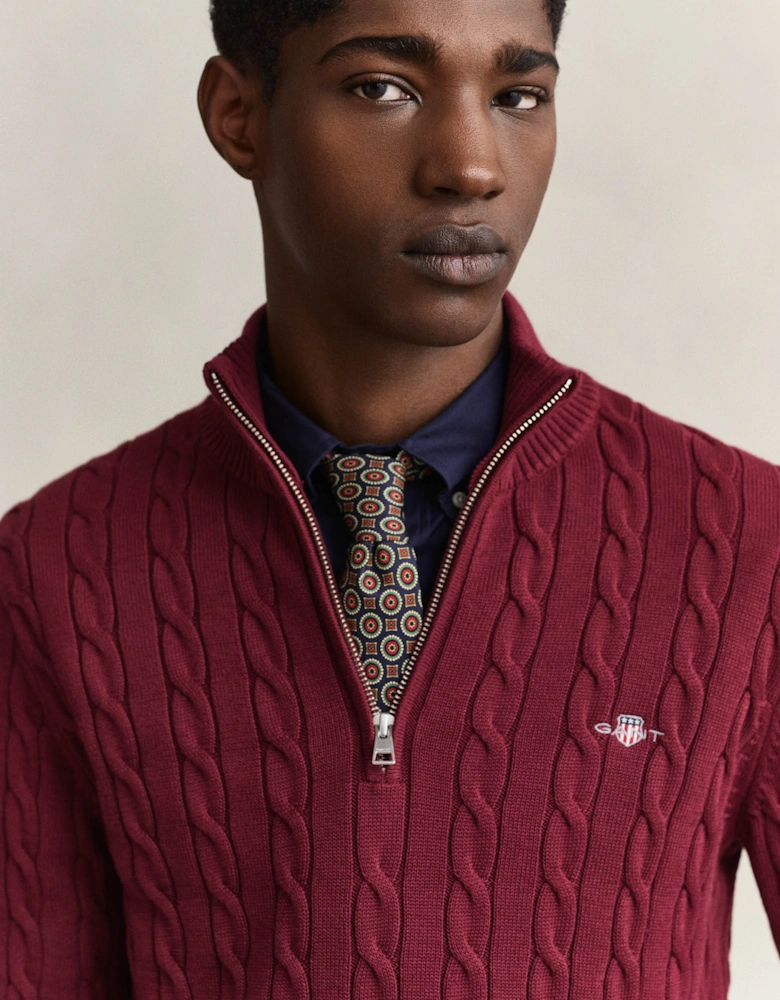 GANT Mens Cotton Cable Half Zip Jumper - 676 Deep Grape Wine