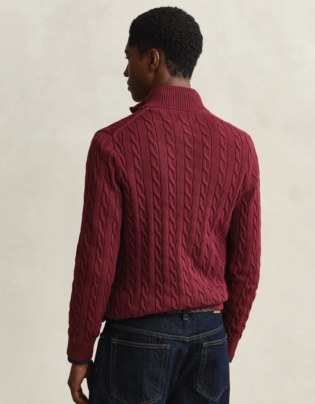 GANT Mens Cotton Cable Half Zip Jumper - 676 Deep Grape Wine