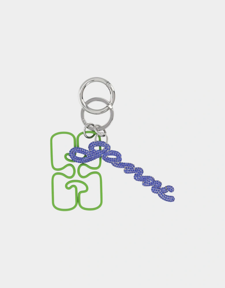 Chain-Embellished Keyring Flash Green Blue