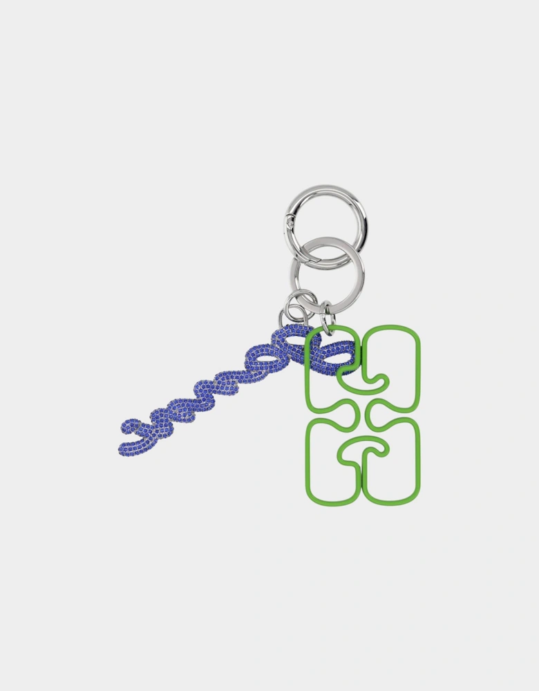 Chain-Embellished Keyring Flash Green Blue