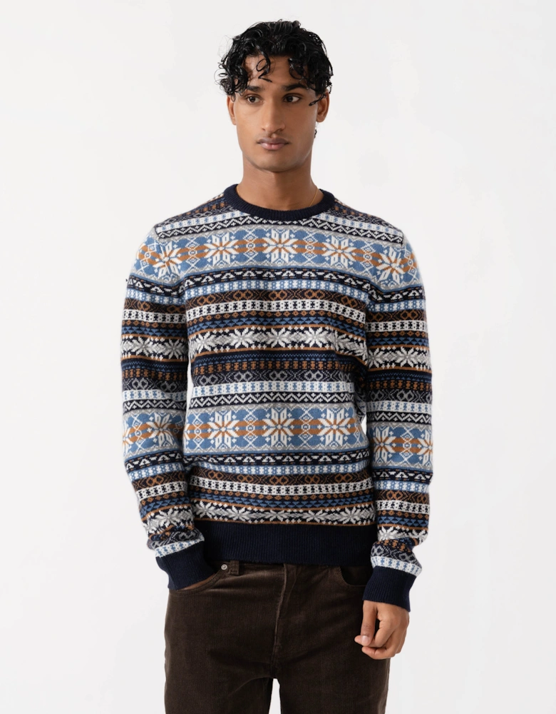 GANT Mens Fair Isle Crew Neck Sweater - 433 Evening Blue