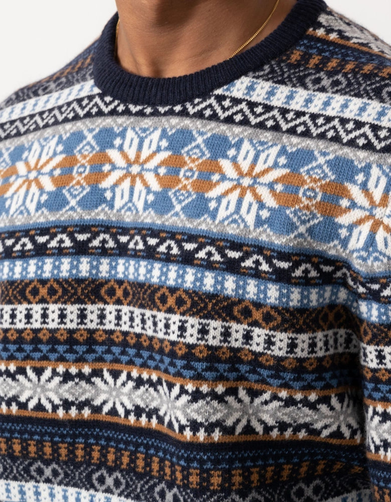 GANT Mens Fair Isle Crew Neck Sweater - 433 Evening Blue