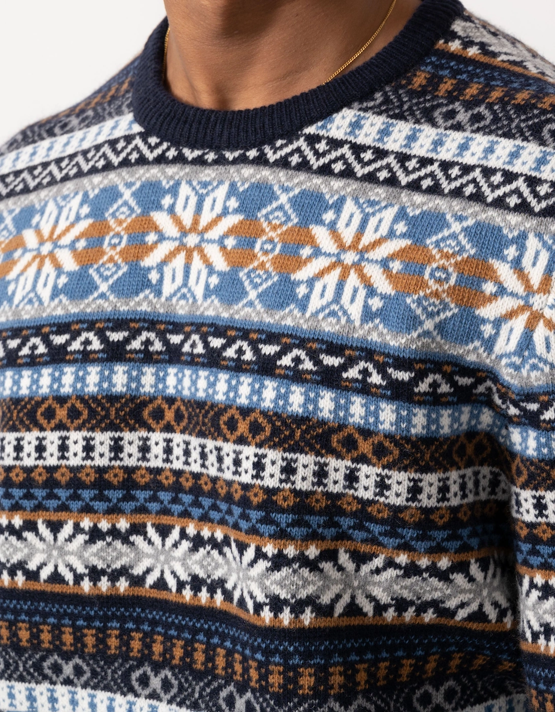 GANT Mens Fair Isle Crew Neck Sweater - 433 Evening Blue