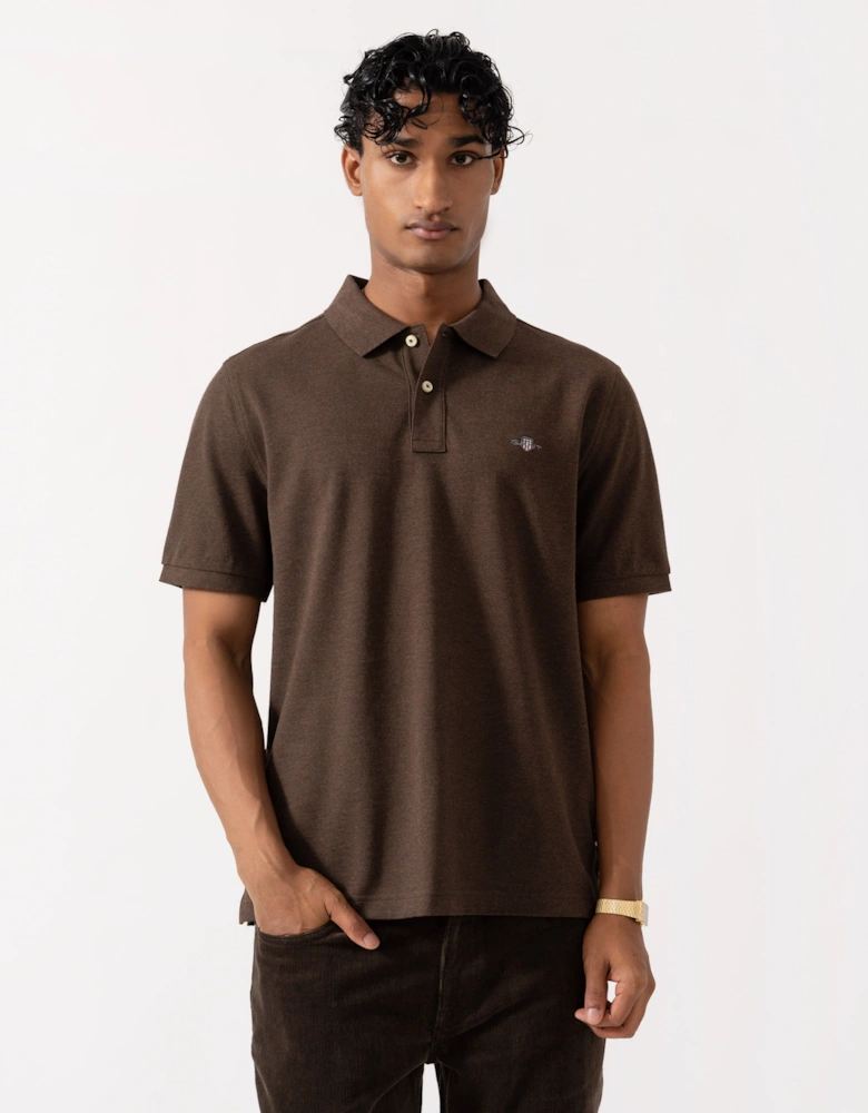 GANT Mens Regular Fit Short Sleeve Shield Logo Pique Polo - 284 Black Brown Melange