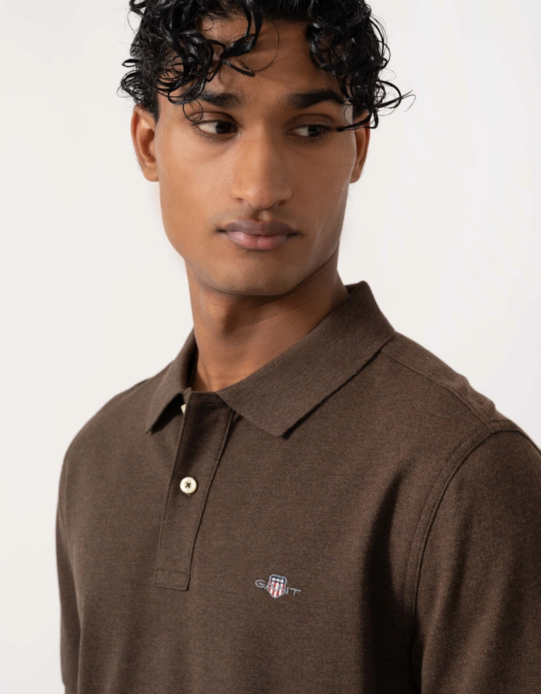 GANT Mens Regular Fit Short Sleeve Shield Logo Pique Polo - 284 Black Brown Melange