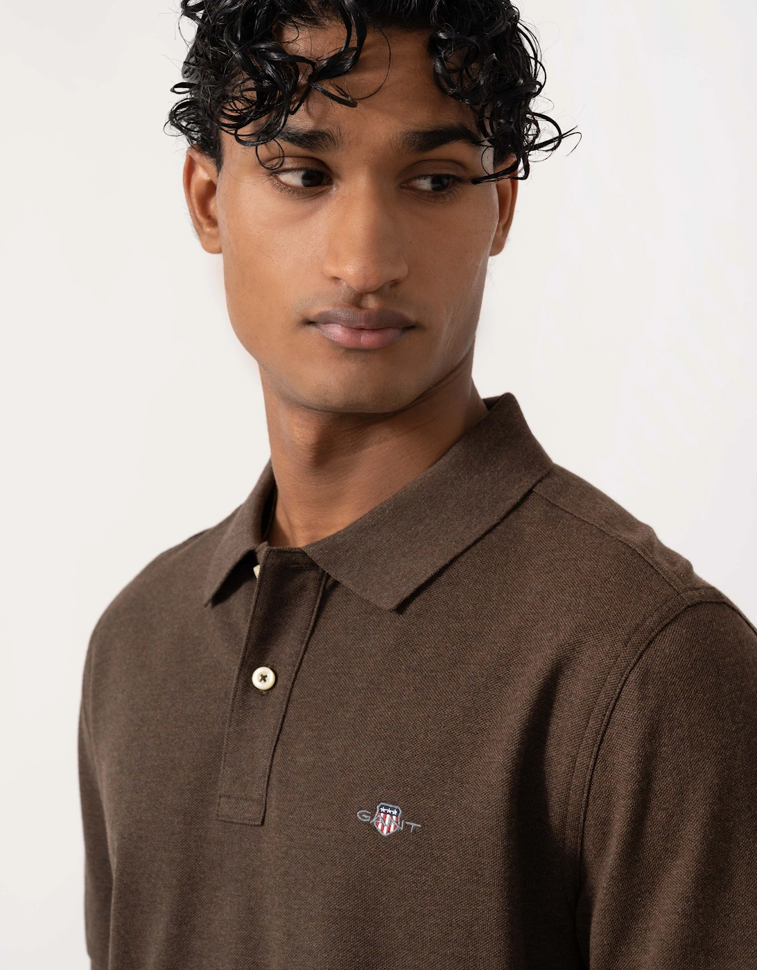 GANT Mens Regular Fit Short Sleeve Shield Logo Pique Polo - 284 Black Brown Melange