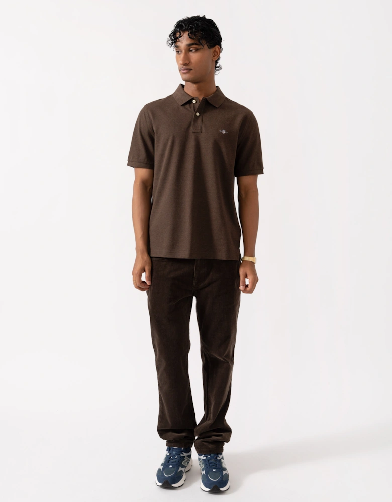 GANT Mens Regular Fit Short Sleeve Shield Logo Pique Polo - 284 Black Brown Melange