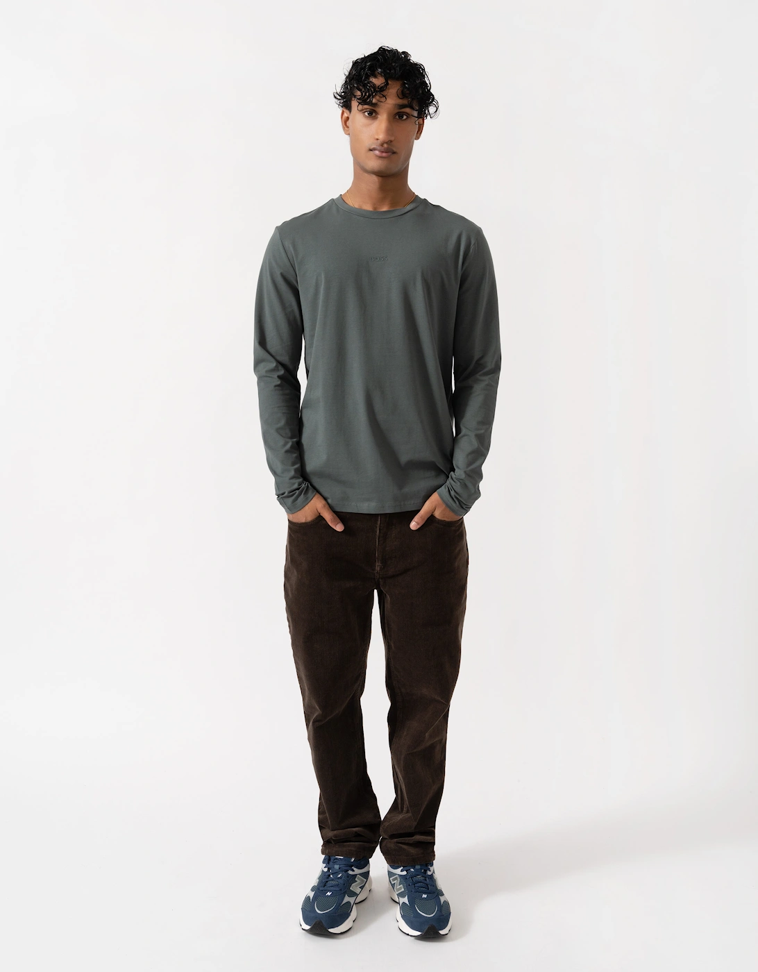BOSS Orange Tchark Mens Long Sleeve Stretch Cotton T-Shirt - Open Green 377