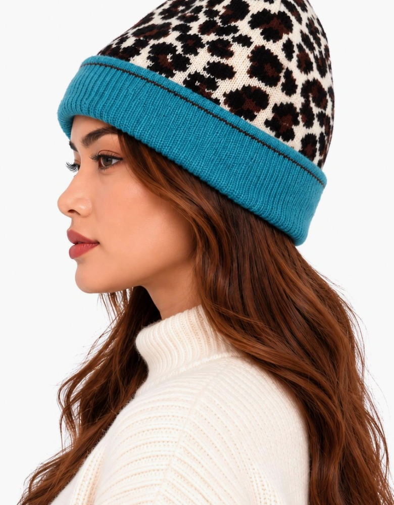 Multi Ladies Animal Beanie Contrast Cuff Hat