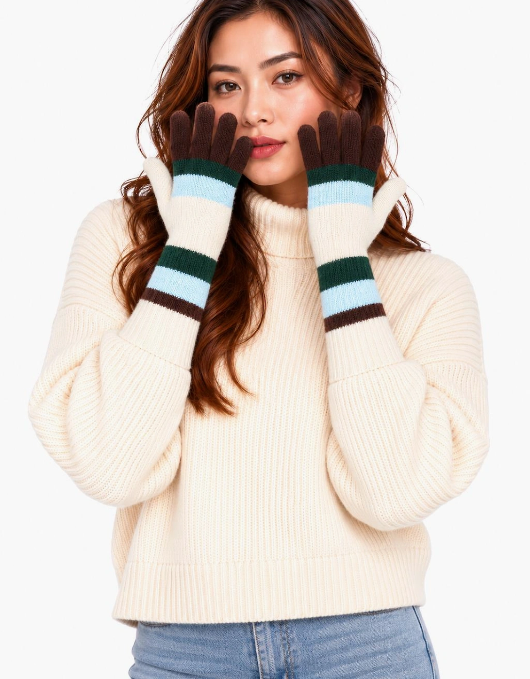 Gini London Women's Multi Longline Striped Gloves - Image 3