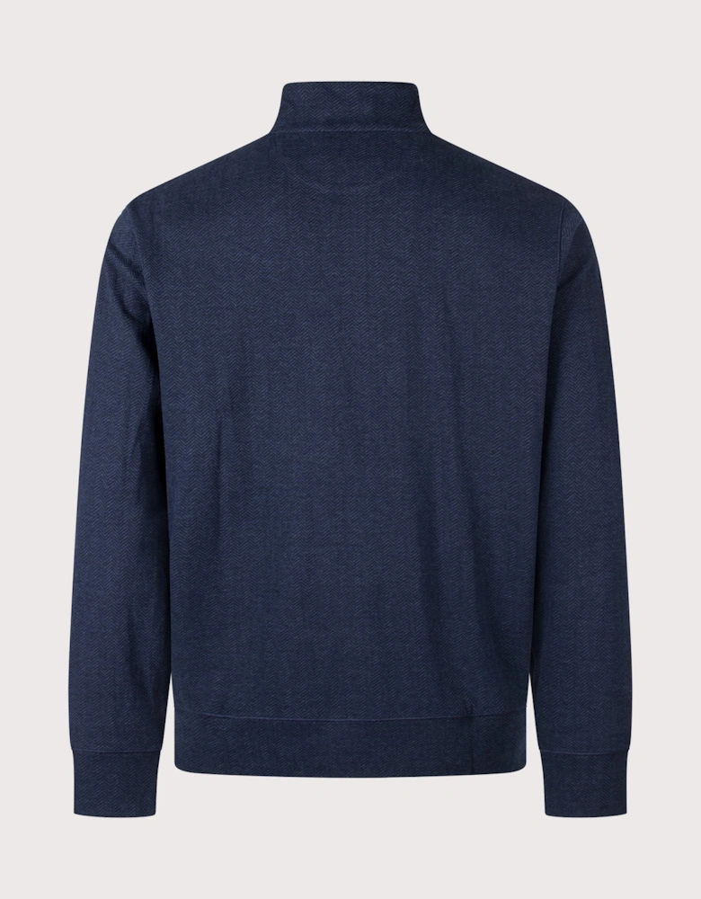 Herringbone-Print Quarter Zip Sweatshirt