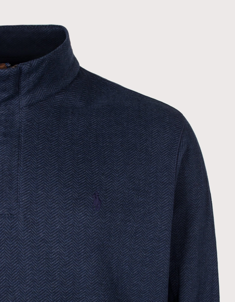 Herringbone-Print Quarter Zip Sweatshirt