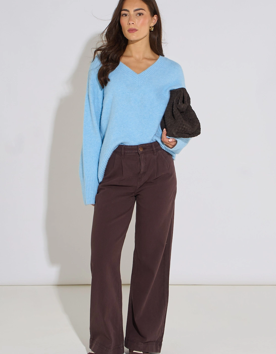 Brown Pleat Wide Leg Jean