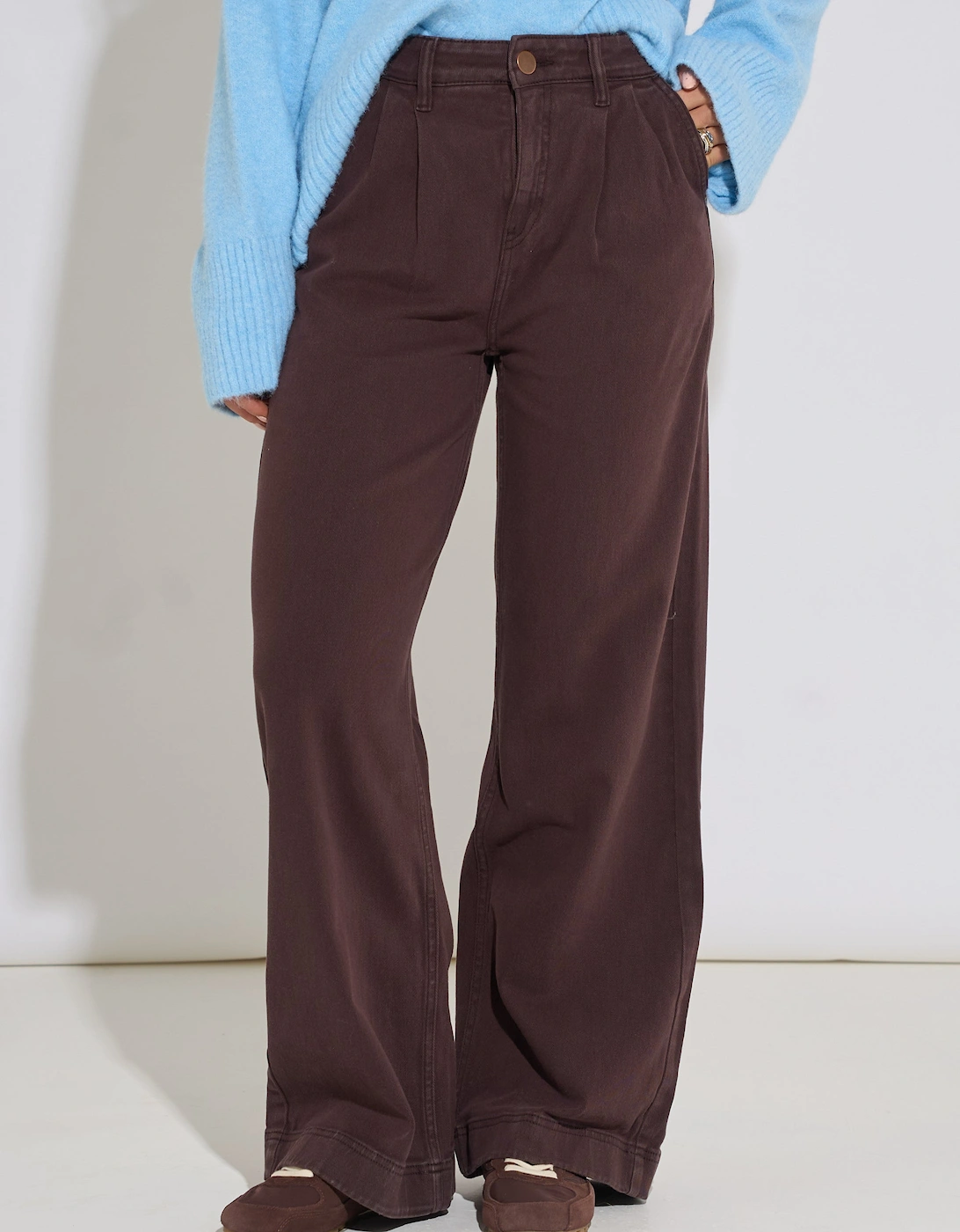 Brown Pleat Wide Leg Jean