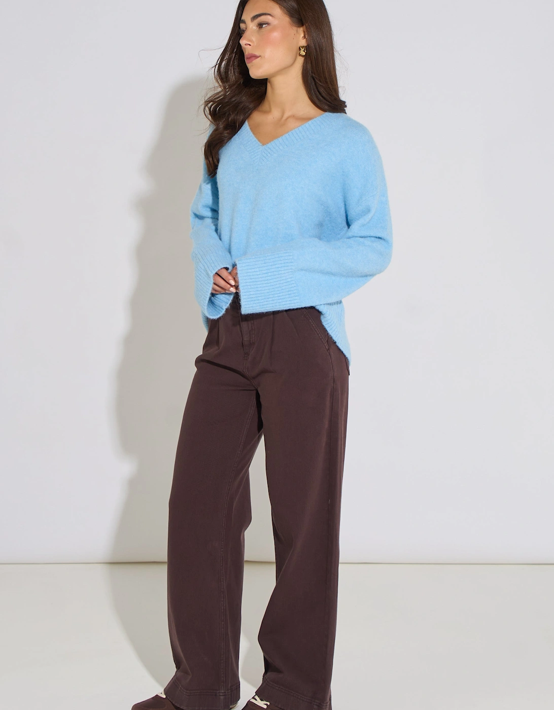 Brown Pleat Wide Leg Jean
