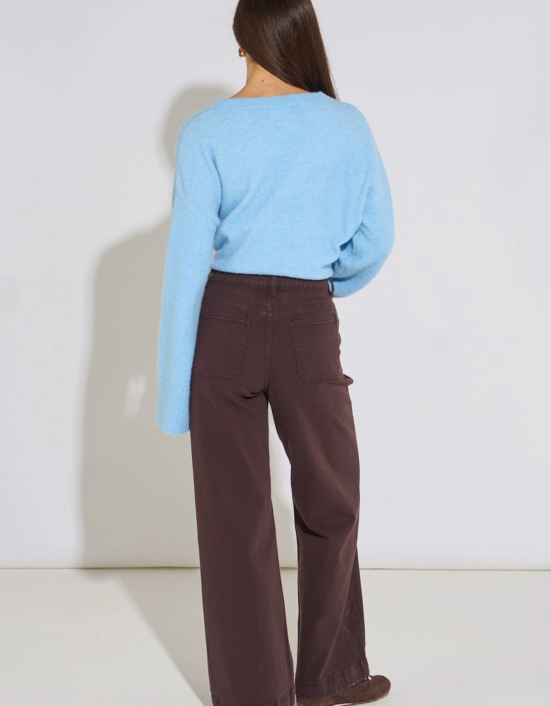 Brown Pleat Wide Leg Jean