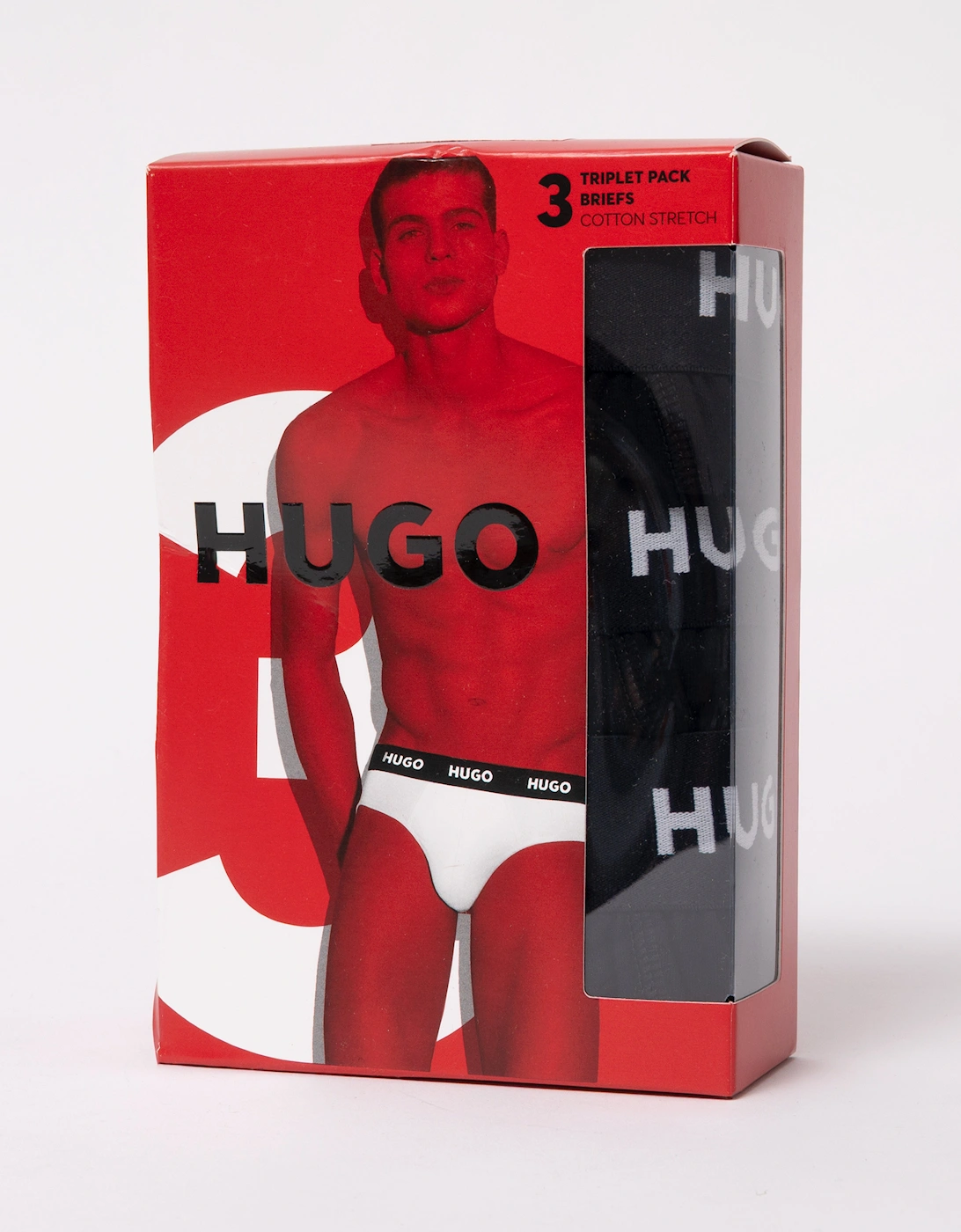 HUGO Hipbrief Mens Three-Pack of logo-waistband briefs in stretch cotton - Black 001