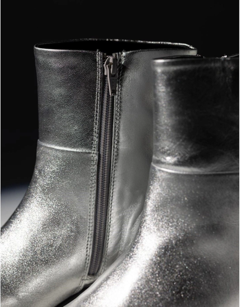 Hush Puppies Nahla Heel Leather Women's Silver Heeled Ankle Boots