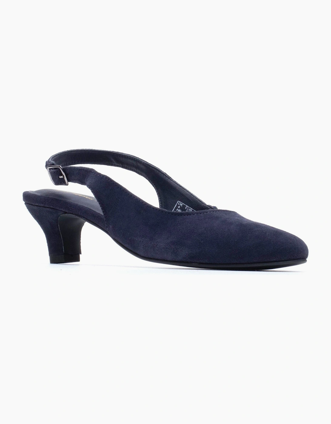 Hush Puppies Women's Navy Nahla Buckle Kitten Heel Leather Round Slingback Shoes - Size 7