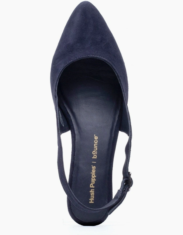 Hush Puppies Nahla Buckle Kitten Heel Leather Women's Navy Round Slingback Shoes