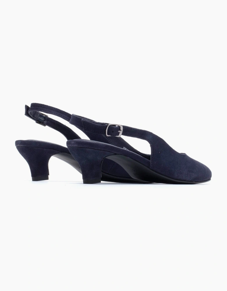 Hush Puppies Nahla Buckle Kitten Heel Leather Women's Navy Round Slingback Shoes
