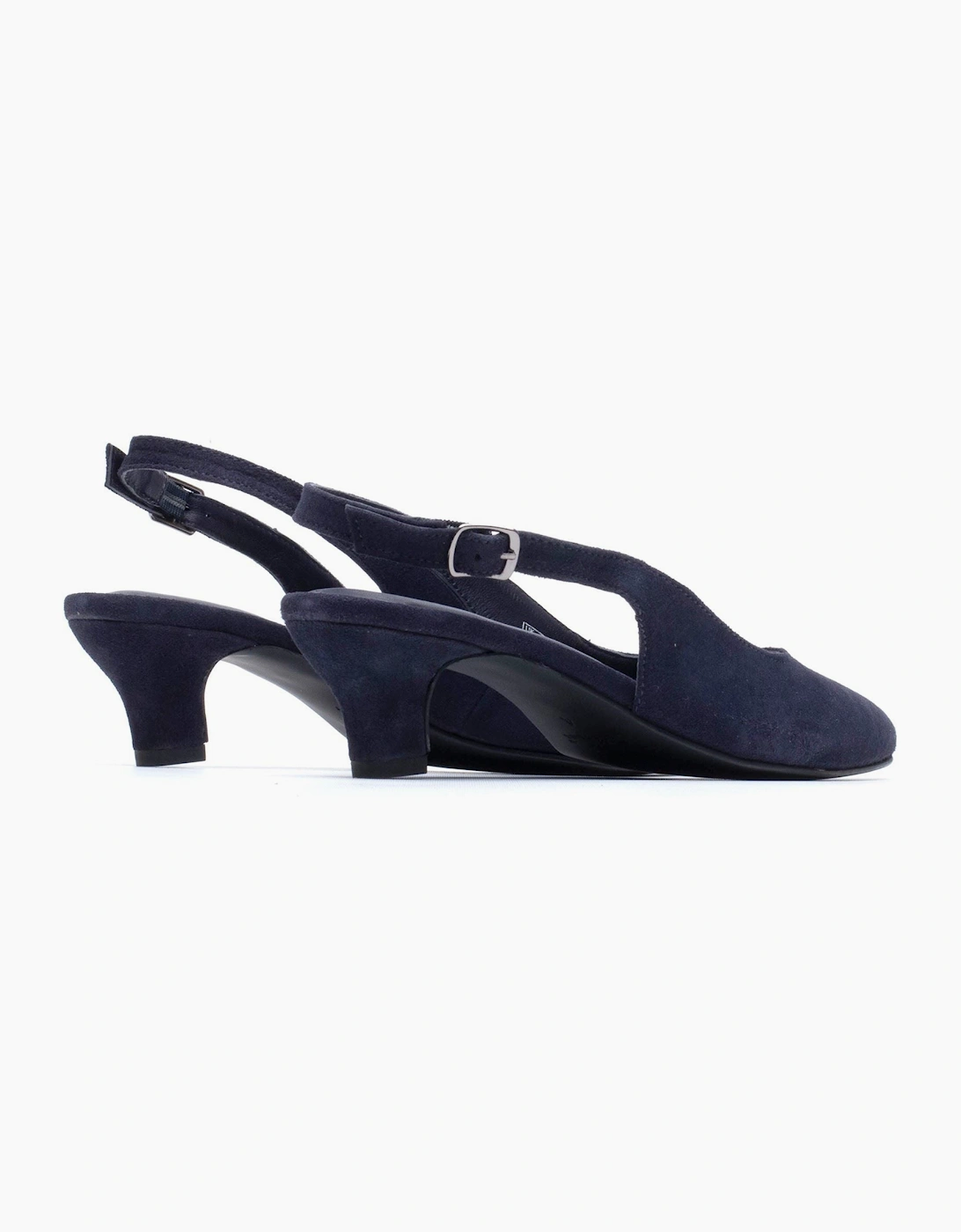 Hush Puppies Nahla Buckle Kitten Heel Leather Women's Navy Round Slingback Shoes
