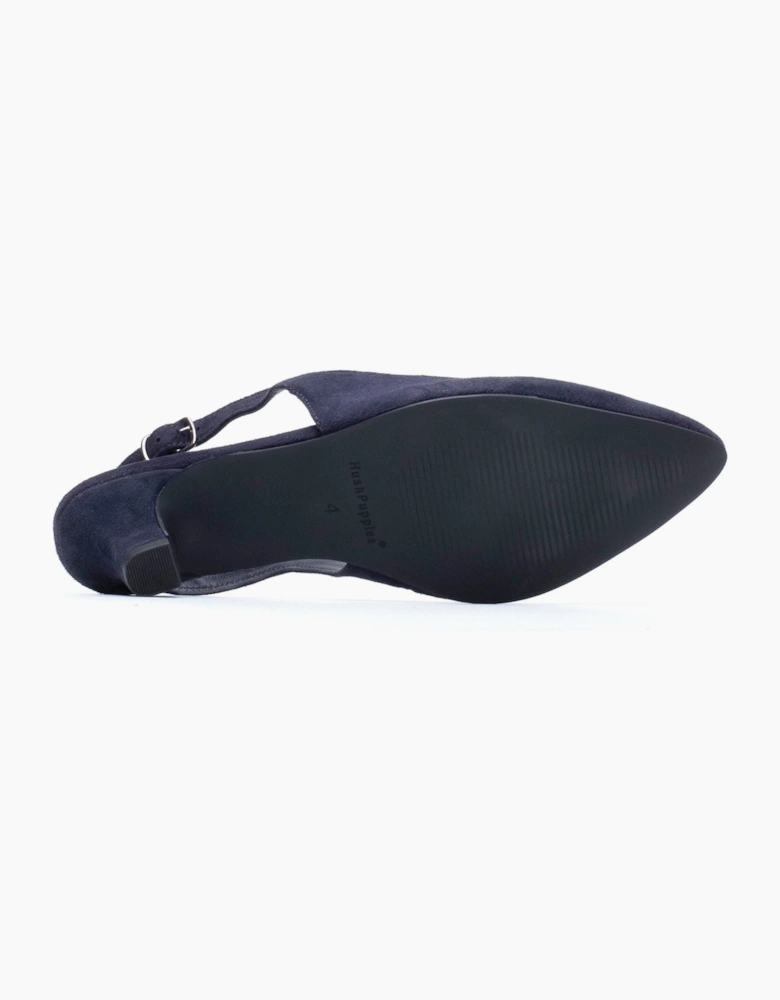 Hush Puppies Nahla Buckle Kitten Heel Leather Women's Navy Round Slingback Shoes