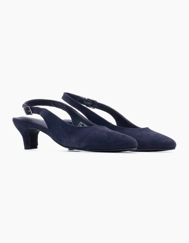 Hush Puppies Nahla Buckle Kitten Heel Leather Women's Navy Round Slingback Shoes