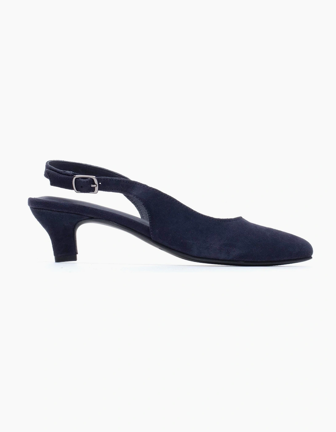 Hush Puppies Nahla Buckle Kitten Heel Leather Women's Navy Round Slingback Shoes