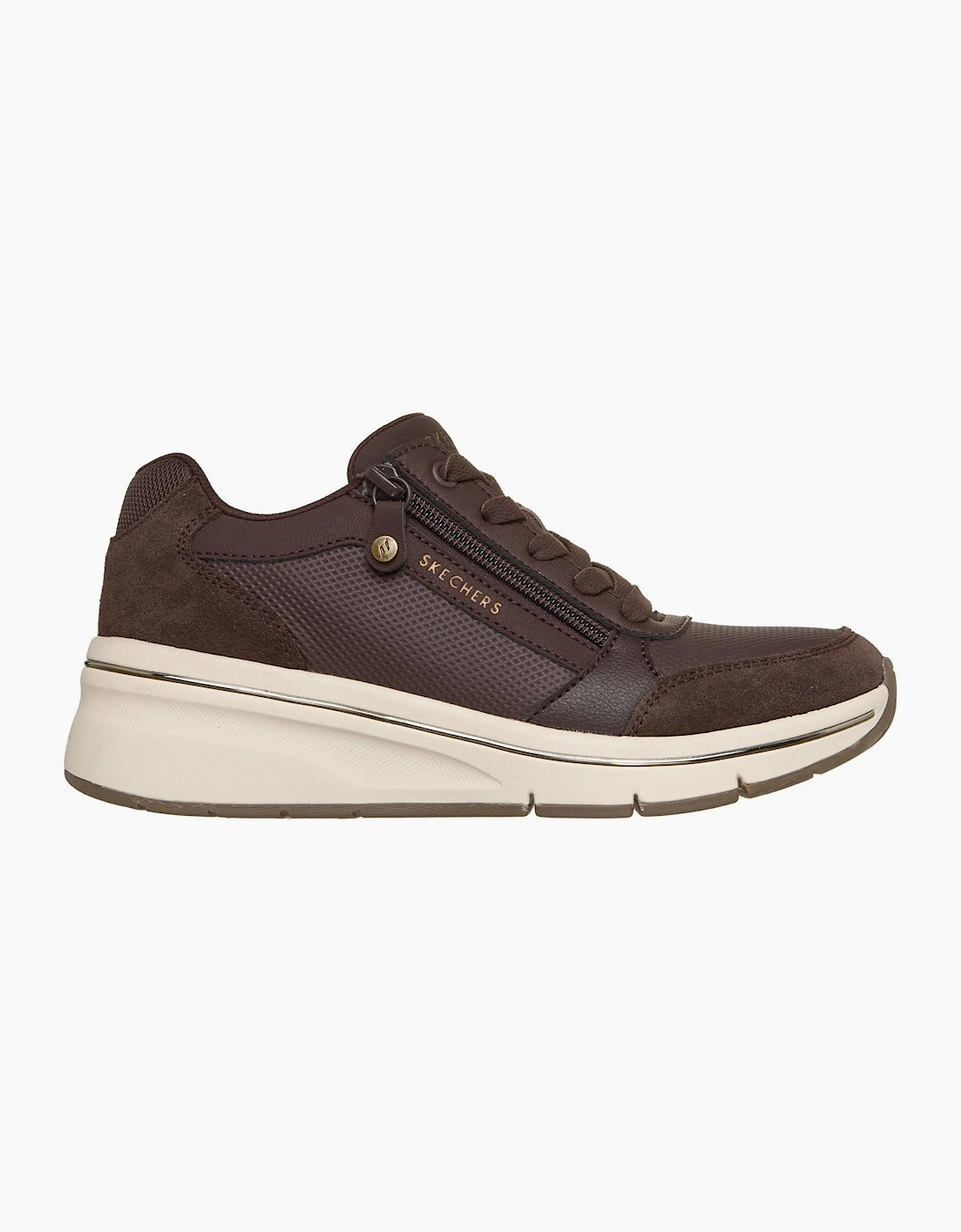 Skechers Billion Flex Luxe Up Leather Womens Chocolate Duraleather/Mesh Trainers