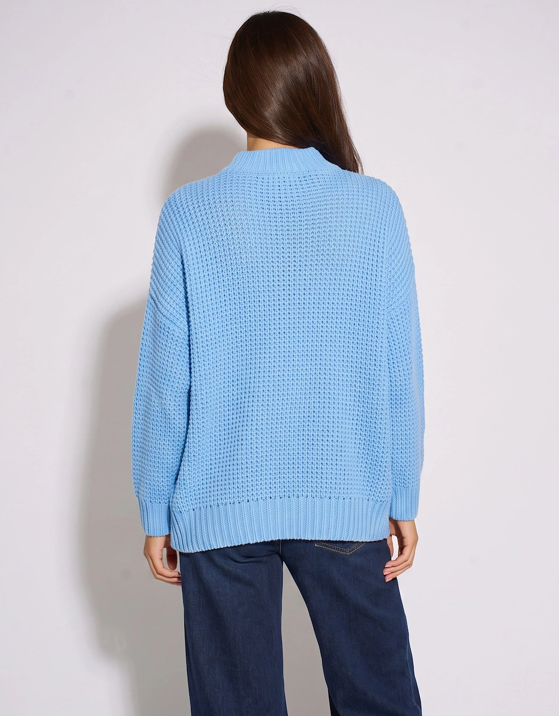 Blue Floral Crochet Chunky Knit Oversized Jumper