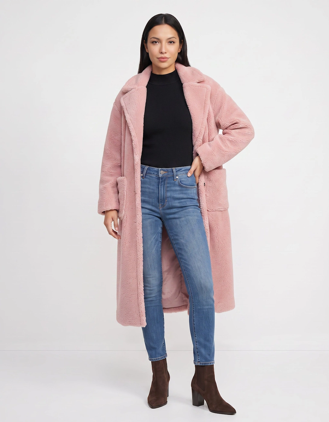 Blush Longline Teddy Coat