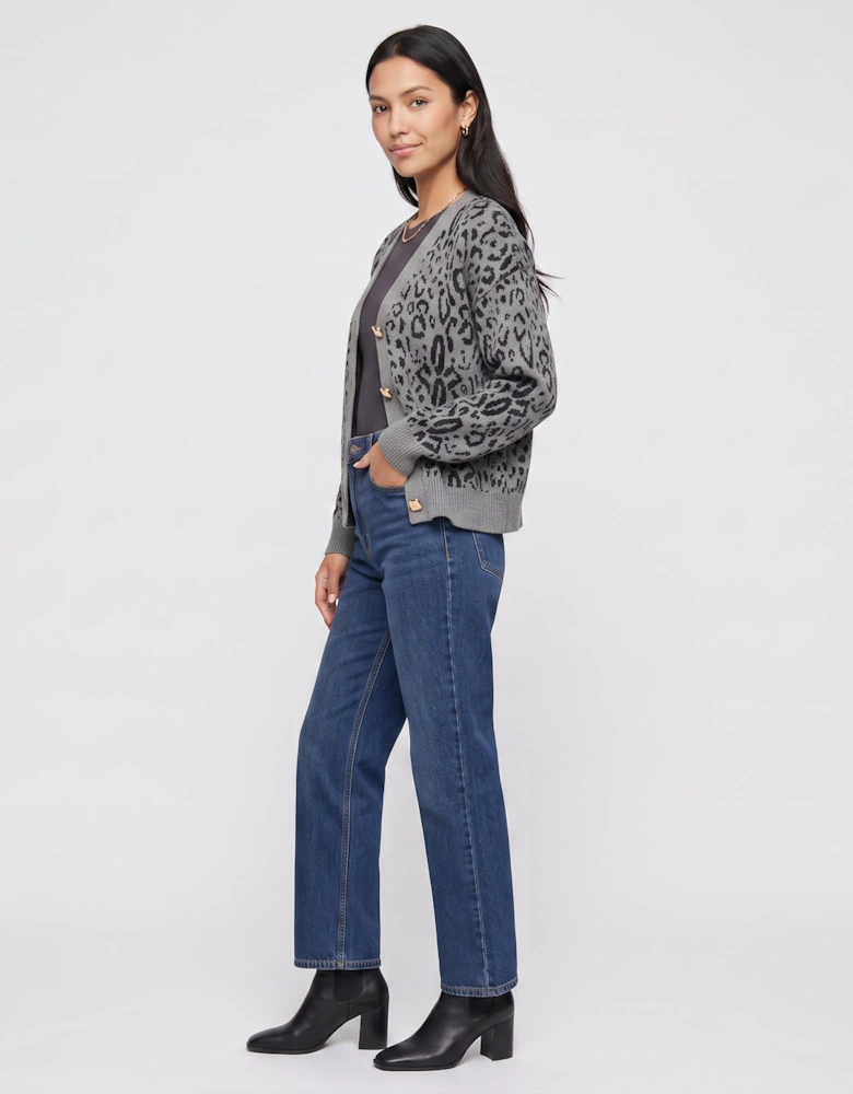 Grey Animal Print Wool Mix Cardigan