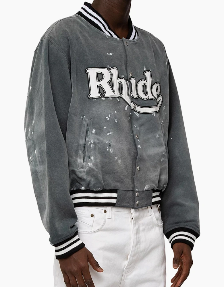 Washed Canvas Varsity Jacket Grey
