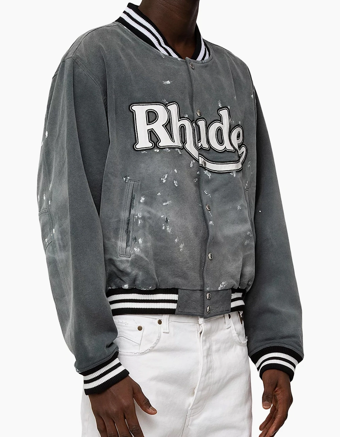 Washed Canvas Varsity Jacket Grey