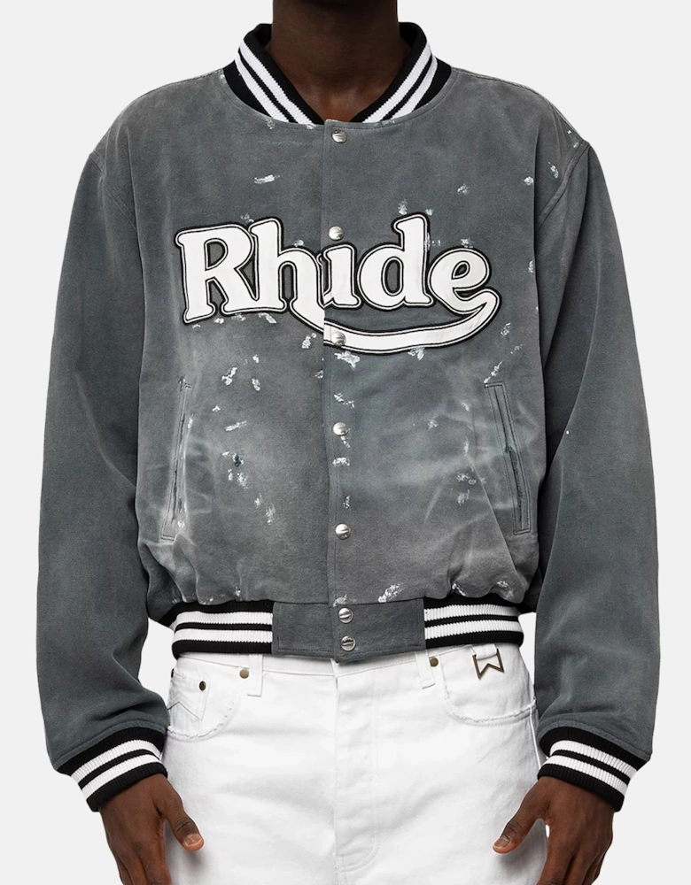 Washed Canvas Varsity Jacket Grey