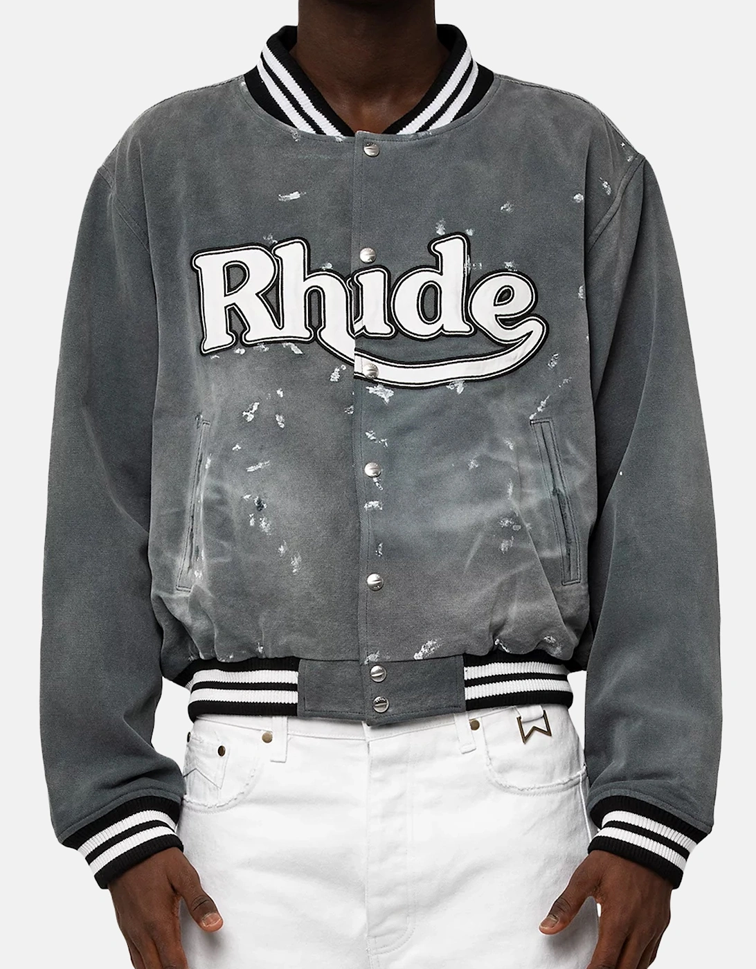 Washed Canvas Varsity Jacket Grey