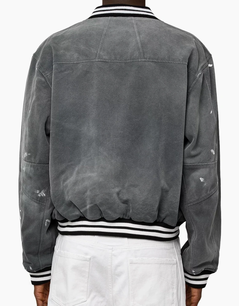 Washed Canvas Varsity Jacket Grey