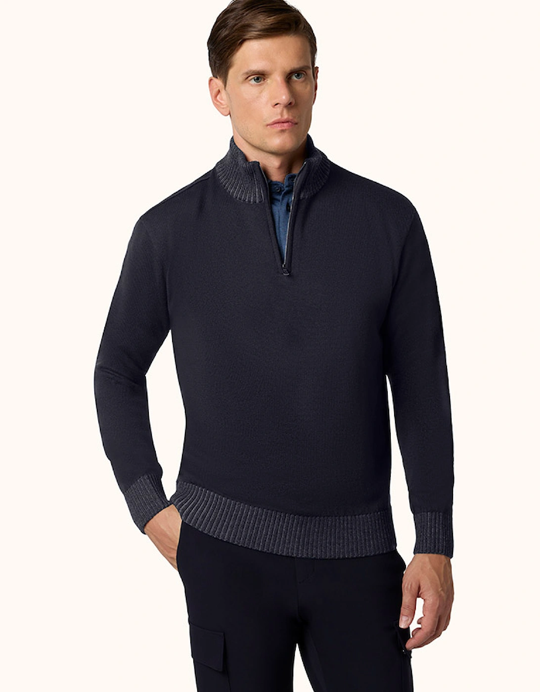 Men's Paul & Shark Soft Cool Touch Wool Half Zip with Moon Badge - Blue - Size: XL