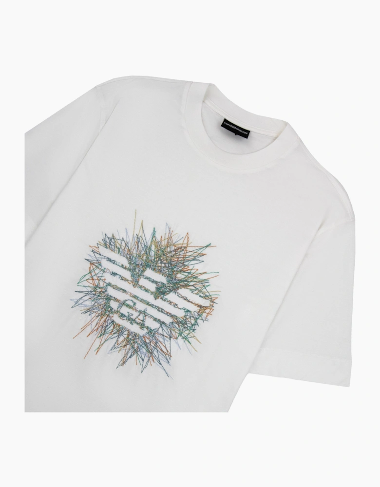 Emporio Armani Graphic Embroidered Logo T Shirt OFF WHITE
