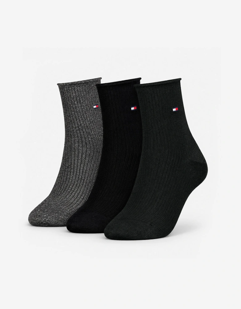 Tommy Hilfiger 3 Pack Giftbox Lurex Womens Crew Socks Black