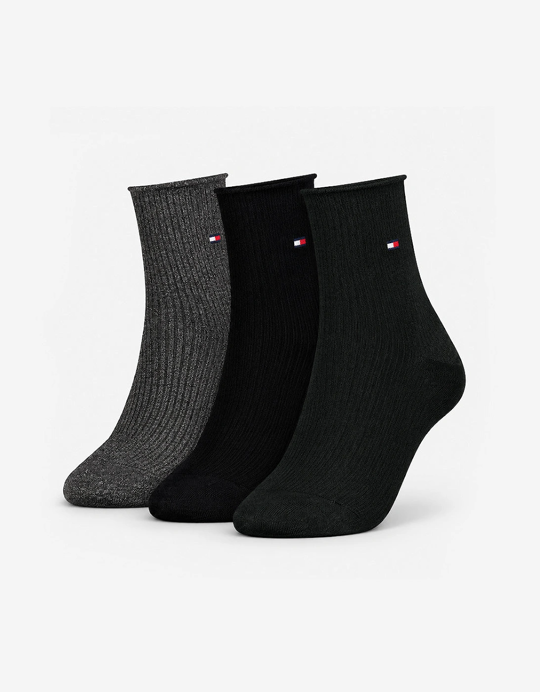 Tommy Hilfiger 3 Pack Giftbox Lurex Womens Crew Socks Black