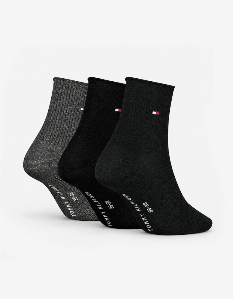 Tommy Hilfiger 3 Pack Giftbox Lurex Womens Crew Socks Black